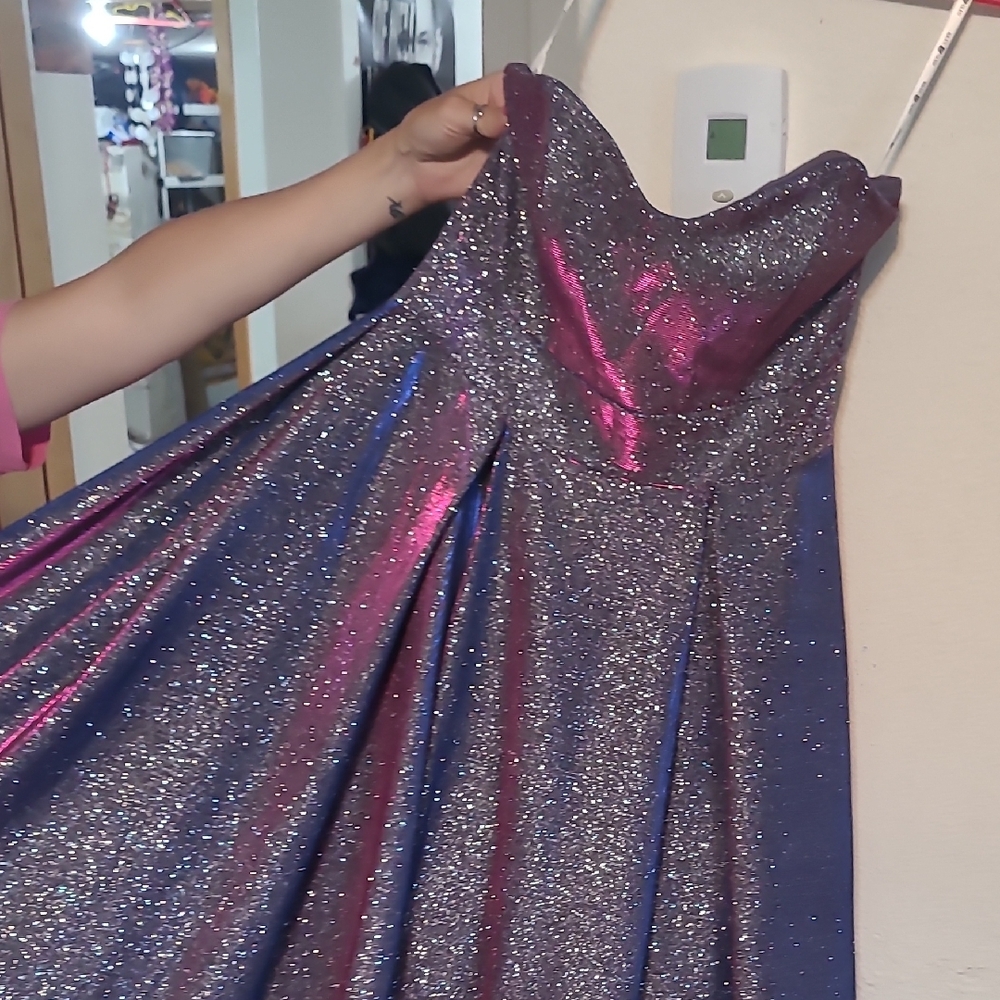 Purple and Blue Strapless Prom Gown
